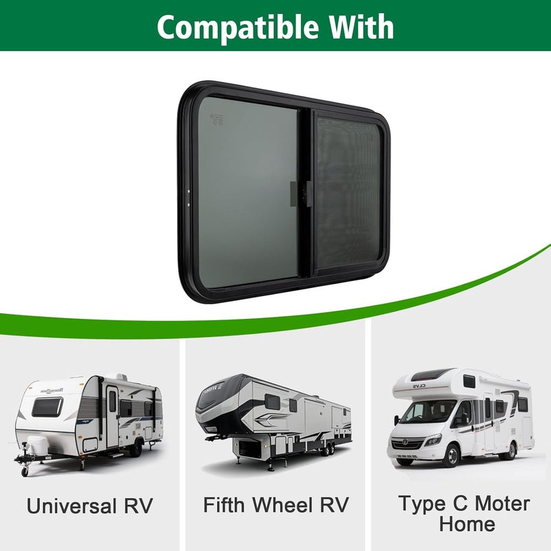 Dulepax نافذة RV أفقية، 20" عرض x 15" ارتفاع نافذة مقطورة مظللة منزل متنقل، استبدال نافذة زجاجية مقواة مع شبكة و حلقة تزيين، معتمدة من DOT - Image 5